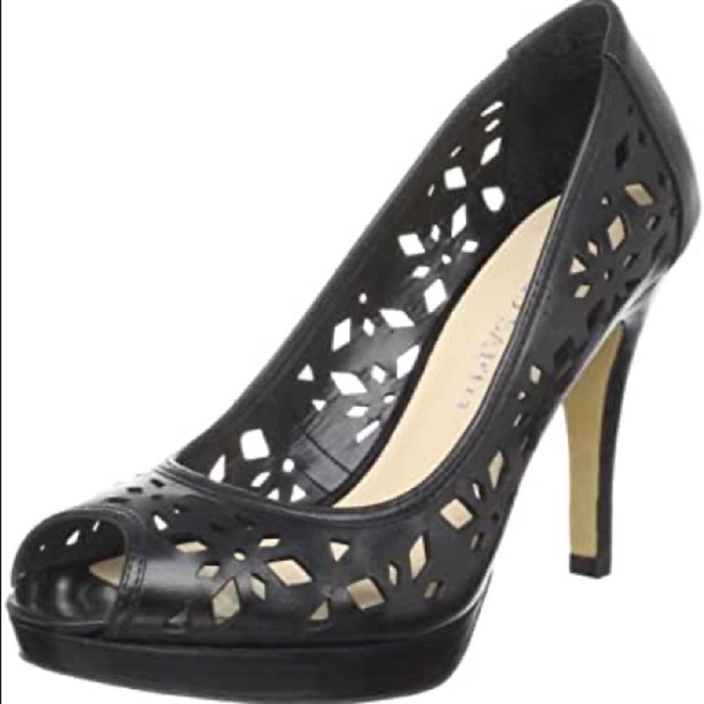 NWT Franco Sarto Black Leather Vial Heels, Size 8
